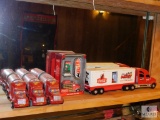Lot of (4) Plastic Coca-Cola Trucks, (1) Mickey Mouse 75th Anniversary and Town Square Scenes