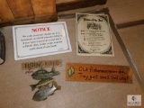 Lot of Fishing Decorations Tin & Wood Signs