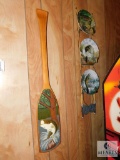 Carved Wooden Oar with Big Mouth Bass and Decorative Fish Plates
