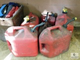 Lot of (6) Gas Containers and Basket of Rags for Oils