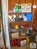 Metal Storage Shelf with Gardening & Paint Supplies