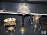 Lot Vintage possibly Silver & Glass Chaffing Pitcher & Partlite Candle Stick Brass Lamp