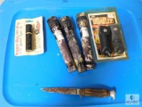 Lot Pocket Mace, Camo Flashlights & York Cutlery Hunting Knife