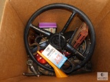 Lot Miscellaneous Car & Trailer Parts - lights, Steering Wheel, Door Handles