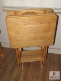 Wooden TV Tray Stand 4 Tables and Rack Set