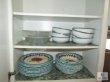 Cabinet lot Mainstays & Gibson Apple Theme Dishes and Glass Mixing Bowls
