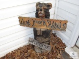 Lot Wood Carved Bear Wipe your Paws Welcome Sign & Clemson Thermometer and Sign