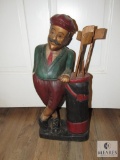 Wood Carved Golfer Golf Statue with Clubs