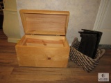 Wooden Chest Storage Box & Wicker Basket lot