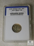 Slabbed and graded 1945 Mercury Dime