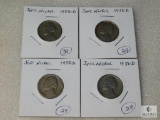 Lot of 4: 1938-D Jefferson Nickels