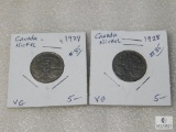 1928 & 1929 Canada Nickels