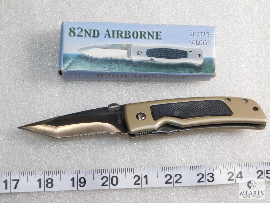 82nd Airborne Flying Falcon Pocket Knife with belt clip Stainless Blade