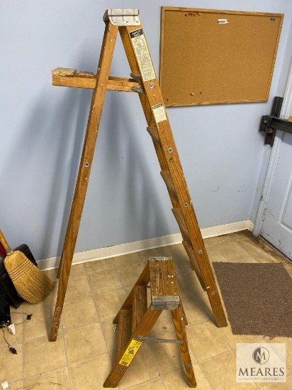 Six Foot Wooden A-Frame, Two Foot Wooden Step Stool
