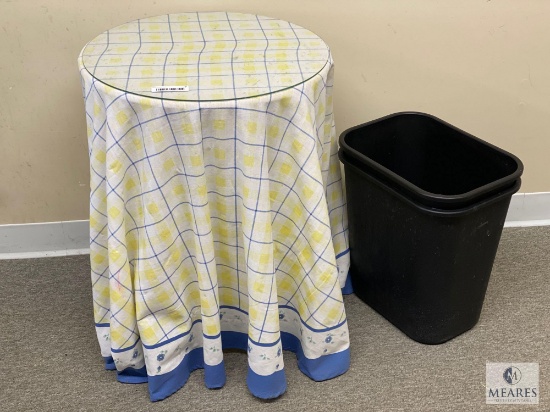 Decorator Style Table and Trash Cans