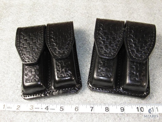 2 new leather double mag pouches horizontal or vertical wear for staggered mags like Beretta 92 and
