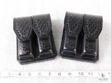 2 new leather double mag pouches horizontal or vertical wear for staggered mags like Beretta 92 and