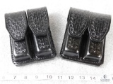 2 new leather double mag pouches horizontal or vertical wear for staggered mags like Beretta 92 and