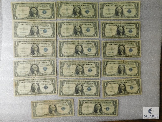 Group of 17 mixed US $1 small size silver certificates