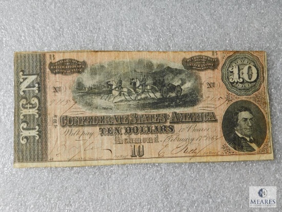 Civil War CSA 10 dollar currency note - hand signed and numbered