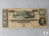 Civil War CSA 10 dollar currency note - hand signed and numbered