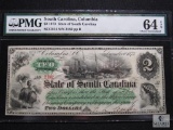 PMG graded - 1873 State of South Carolina $2 note - graded 64 Choice UNC