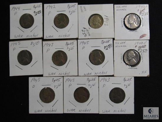 Big of (11) mixed World War II wartime alloy Jefferson nickels