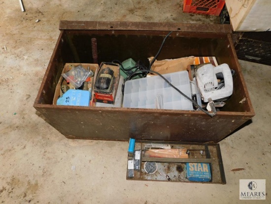 Footlocker Box filled with Tools- Electric Tools, Fasteners, and more