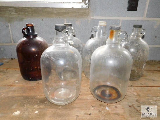 Lot of 6: 1-Gallon Glass Jugs Clear and 1 Amber/Brown