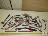 Lot of Assorted Hand Tools - Pipe Wrenches, Hatchet, Tile Cutter, Pliers, Clamps, Level, and more