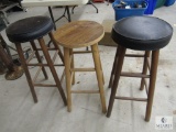 Lot of 3 Wood Barstools 2 Padded tops