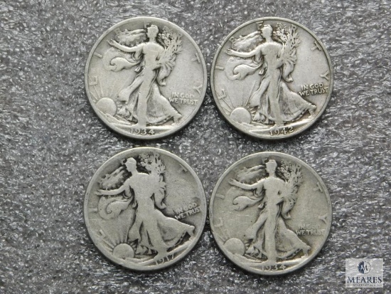 Group of 4: mixed Walking Liberty half dollars