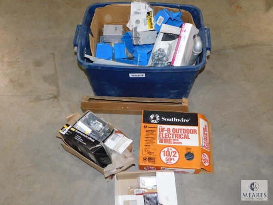 Lot of Electrical Items: Outdoor Wire, Receptacles, Outlet Boxes, Covers, and more