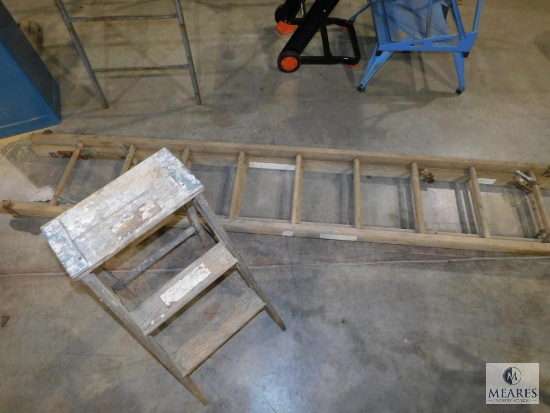 Lot of 2 Vintage Wood Ladders Extension & 3 Foot A Frame - For Decoration Purposes only