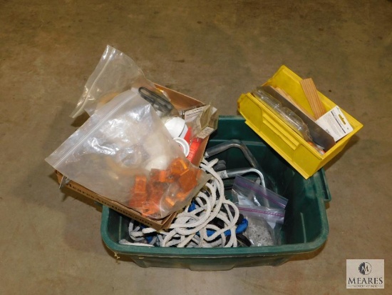 Lot of assorted Supplies: Rope, PVC Fittings, Fasteners, Shims, Power Connector, and more