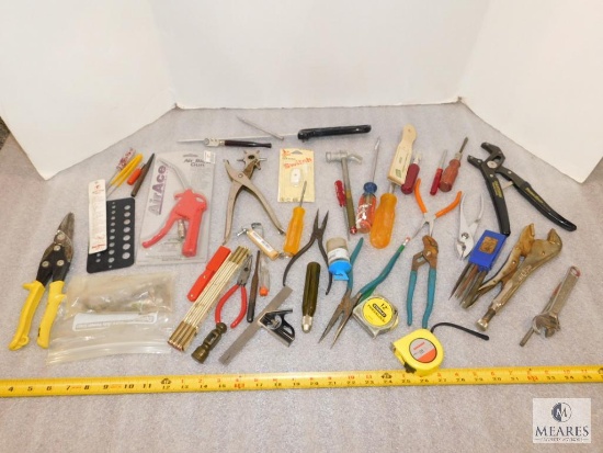 Lot assorted Tools - Tape Measures, Air Gun, Pliers, Files, and more
