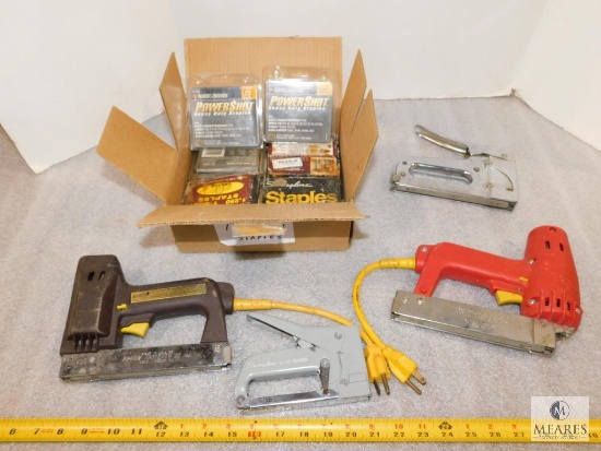Lot Electric and Manual Staple Guns and assorted Staples