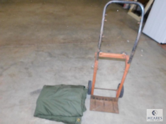 Vintage Hand Truck Dolly & Army Green Canvas Tarp