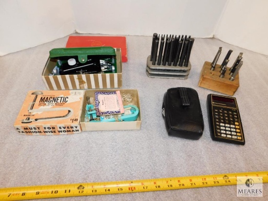 Lot of Punches, Magnetic Setter, Sewing Supplies, Texas Instruments Calculator