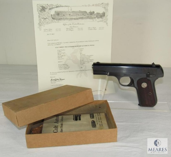 Colt 1908 Hammerless Pocket .380 Caliber Semi-Auto Pistol w/ Colt Archive for Commanding Officer