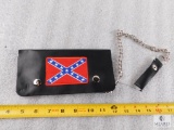 New Leather Trucker's Chain Wallet with Confederate Flag Southern Heritage