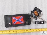 New Leather Trucker's Chain Wallet with Confederate Flag Southern Heritage