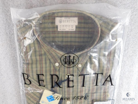New Beretta men's Drip Dry Shirt Short Sleeve Green Check Plaid Size M Medium