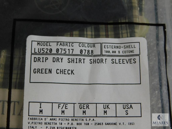 New Beretta men's Drip Dry Shirt Short Sleeve Green Check Plaid Size S Small