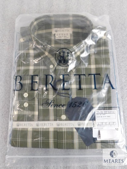 New Beretta men's Drip Dry Shirt Green & Light Beige Check Plaid Size XL XLarge