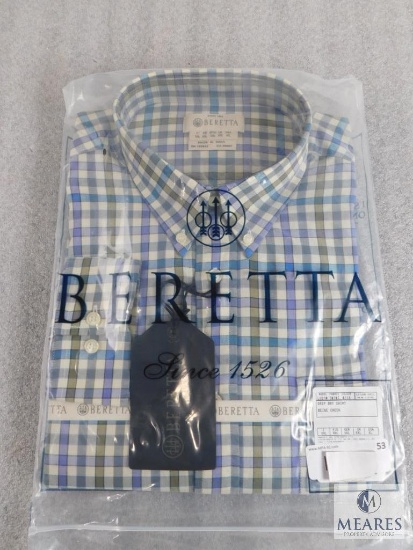 New Beretta men's Drip Dry Shirt Lilac & Beige Check Plaid Size XL XLarge
