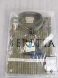 New Beretta men's Drip Dry Shirt Short Sleeve Green Check Plaid Size M Medium