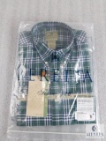 New Beretta men's Classic Drip Dry Shirt Green & Navy Check Plaid Size M Medium