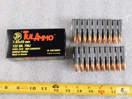 40 rounds Tulammo 7.62x39 ammo 122 grain FMJ