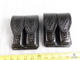 2 new Hunter leather double magazine pouches for staggered mags like Beretta 92, Glock 17, Ruger P95